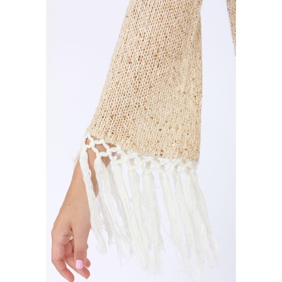 RVCA sequin gold knit fringe jacket cardigan S - Picture 8 of 8